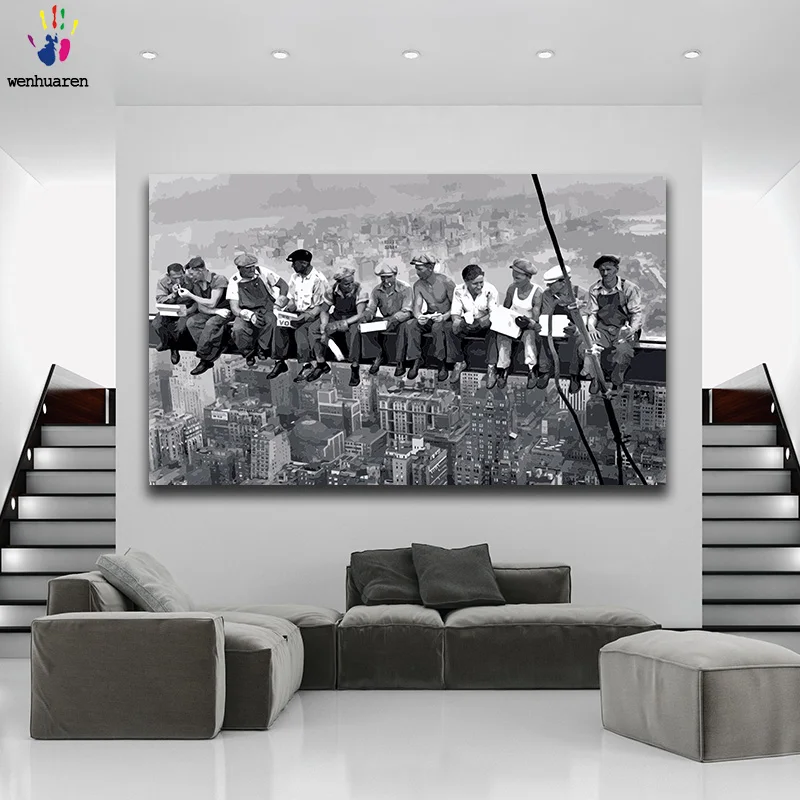 DIY colorings pictures by numbers with colors Lunch atop a Skyscraper picture drawing painting framed Home | Дом и сад