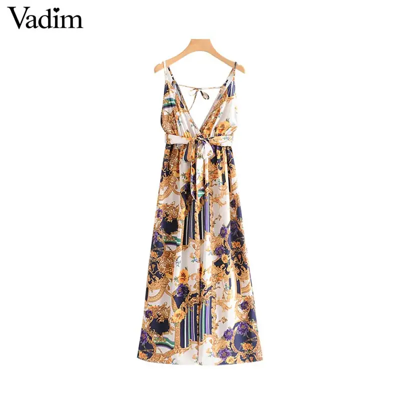Vadim women deep V neck print jumpsuits adjustable straps sleeveless bow tie elastic waist vintage overalls playsuits KA773
Vadim women deep V neck print jumpsuits adjustable straps sleeveless bow tie elastic waist vintage overalls playsuits KA773