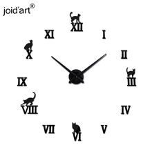 2017 hot sale wall clock acrylic mirror roman cat large clocks quartz watch large living room decorative europe