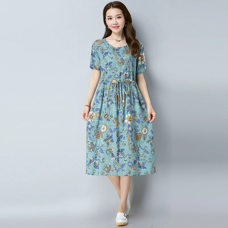 Fashion 2019 New Women Dresses Casual Cotton Linen Print Loose Summer Dress Short Sleeve O-Neck Waist Drawstring Vintage Dress
Fashion 2019 New Women Dresses Casual Cotton Linen Print Loose Summer Dress Short Sleeve O-Neck Waist Drawstring Vintage Dress