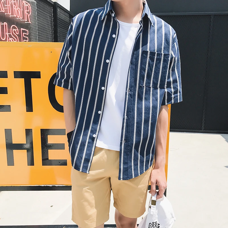 Men Striped Shirt Spring Autumn Casual Short Sleeve Shirts Cotton Men Shirts with Pocket Korean Shirt Male
Men Striped Shirt Spring Autumn Casual Short Sleeve Shirts Cotton Men Shirts with Pocket Korean Shirt Male