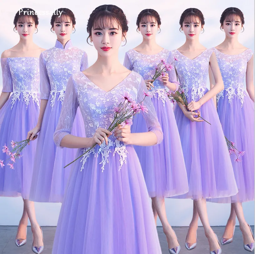 2018 New Purple Bridesmaid Dresses Robes Honor Under 50 Tea length With Sleeves White Lace Graduation Prom Party Gown Vestidos
2018 New Purple Bridesmaid Dresses Robes Honor Under 50 Tea length With Sleeves White Lace Graduation Prom Party Gown Vestidos