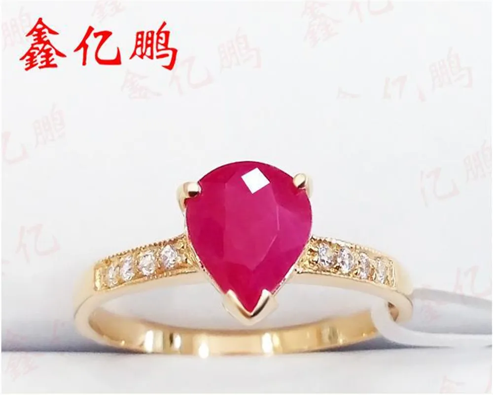 

xinyipeng 18K yellow gold inlaid real natural ruby ring with diamonds fine wedding jewelry for women