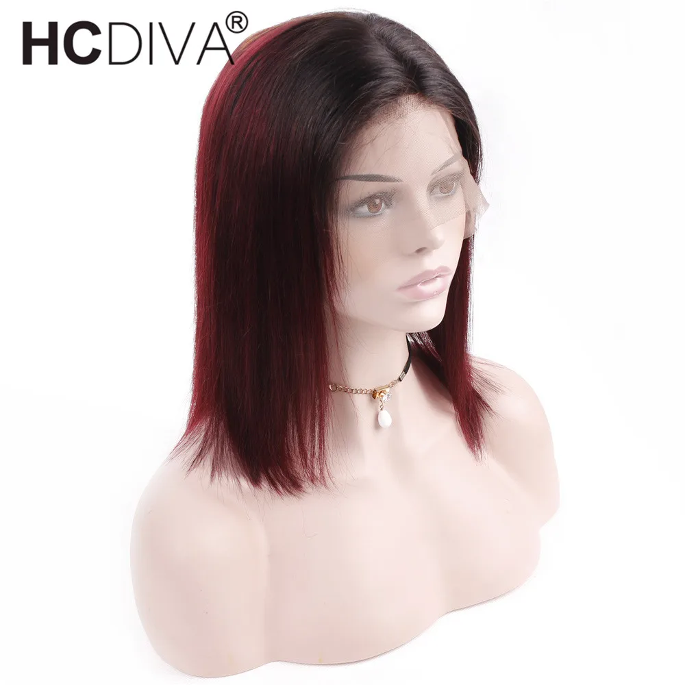 Омбре парик с кружевом спереди красный цвет короткие человеческие волосы для