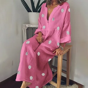 Women Summer Casual Loose Polka Dot Dress Cotton Linen Long Sleeve Boho Dress Sexy V Neck Beach Maxi Dresses Plus Size Vestido
Women Summer Casual Loose Polka Dot Dress Cotton Linen Long Sleeve Boho Dress Sexy V Neck Beach Maxi Dresses Plus Size Vestido