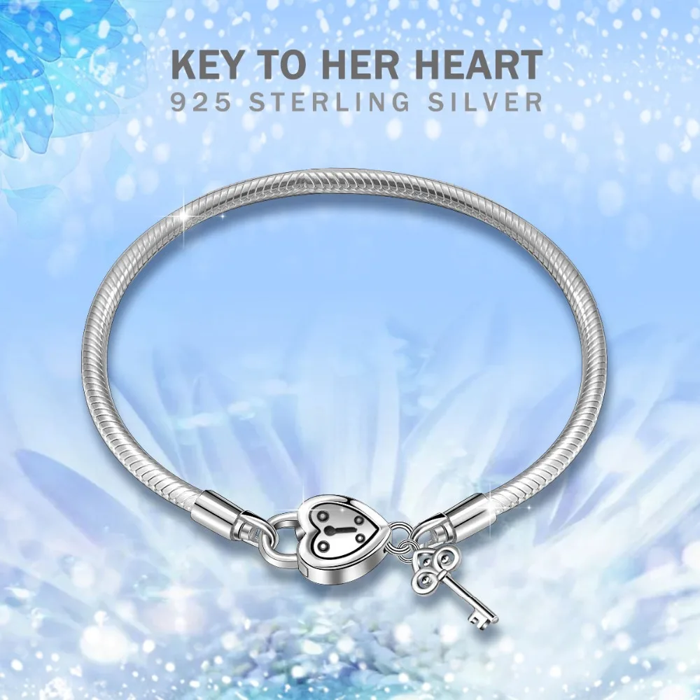 EUDORA 925 Sterling Silver Heart Lock Key Strand Bracelets Women Romantic DIY Bracelets Memory Wedding Lover Best Gift CYBC02
EUDORA 925 Sterling Silver Heart Lock Key Strand Bracelets Women Romantic DIY Bracelets Memory Wedding Lover Best Gift CYBC02