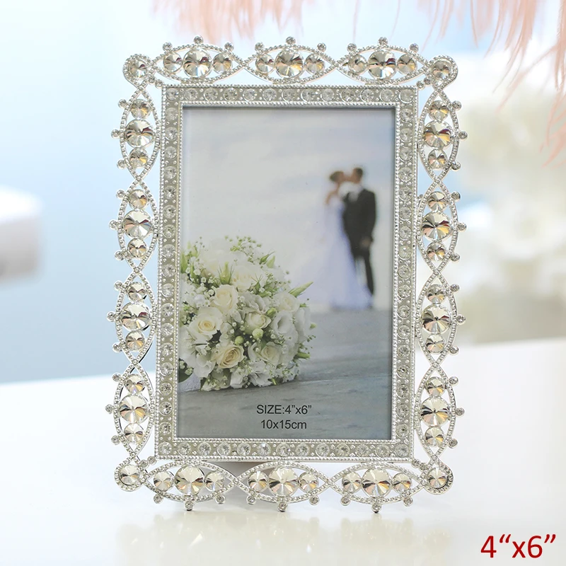 European Wedding Style Shiny Silver Plating with Clear Rhinestones and Acrylic Jeweled Table 4x6 inches Bling Metal Photo Frame
European Wedding Style Shiny Silver Plating with Clear Rhinestones and Acrylic Jeweled Table 4x6 inches Bling Metal Photo Frame