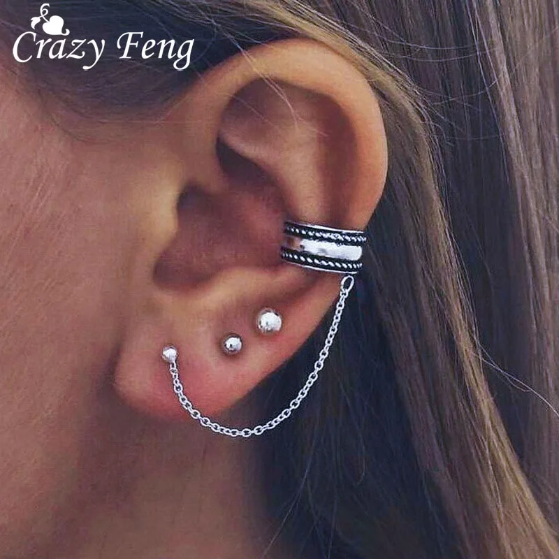 Crazy Feng 3pcs/Lot Punk Rock Style Ball Chain Tassel Stud Earrig Set For Women Metallic Antique Silver Ear Clip Jewellery Gift
Crazy Feng 3pcs/Lot Punk Rock Style Ball Chain Tassel Stud Earrig Set For Women Metallic Antique Silver Ear Clip Jewellery Gift