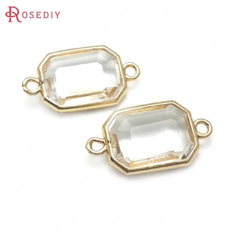 10PCS 24K Champagne Gold Color with White Glass Brass Faceted Rectangle Shape Charms Pendants High Quality Jewelry Accessories | Украшения