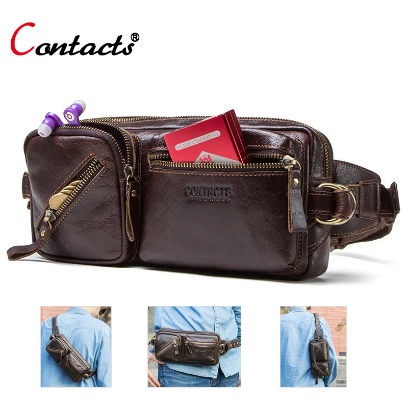 

Contact's genuine leather fanny pack men waist bag men belt bag bum leather pouch chest bag for men waist pack bumbag belly bag