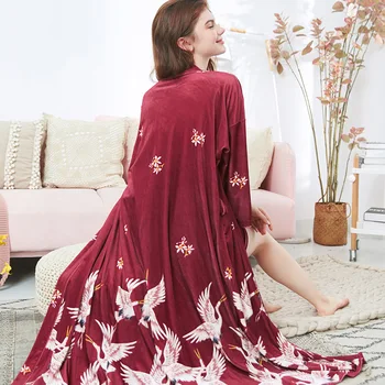 CEARPION High Quality Women Spa Robe Set Print Crane Autumn Winter Kimono Bathrobe Gown Elegant Casual Home Clothes Nightgown 
CEARPION High Quality Women Spa Robe Set Print Crane Autumn Winter Kimono Bathrobe Gown Elegant Casual Home Clothes Nightgown