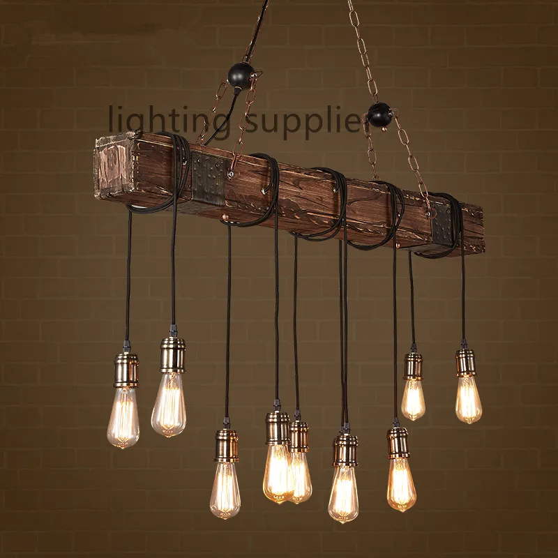 Фото Креативный деревянный подвесной светильник Эдисона в стиле лофт винтажные