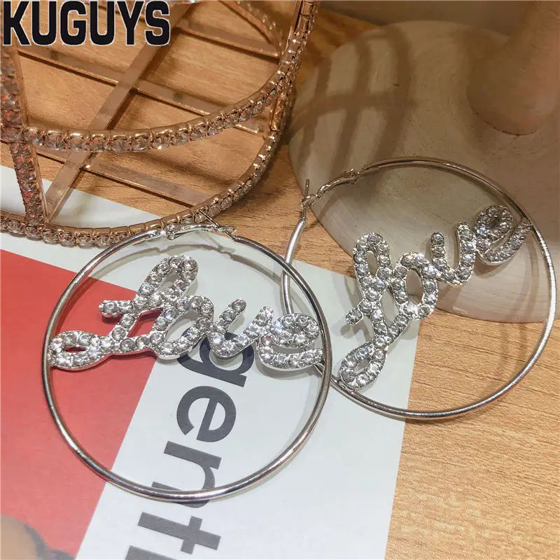 KUGUYS Boom Gold Crystals Letter LOVE Hoop Earrings for Women Round BlingBling Earring Brincos Fashion Jewelry Party Accessories
KUGUYS Boom Gold Crystals Letter LOVE Hoop Earrings for Women Round BlingBling Earring Brincos Fashion Jewelry Party Accessories