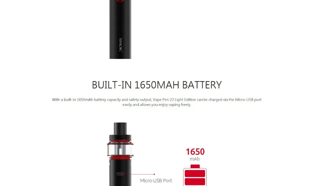 Original Smok Vape Pen 22 Light Edition 1650mAh Battery 4ml Atomizer Vape Pen electronic cigarette vs Vape pen 22/Stick prince