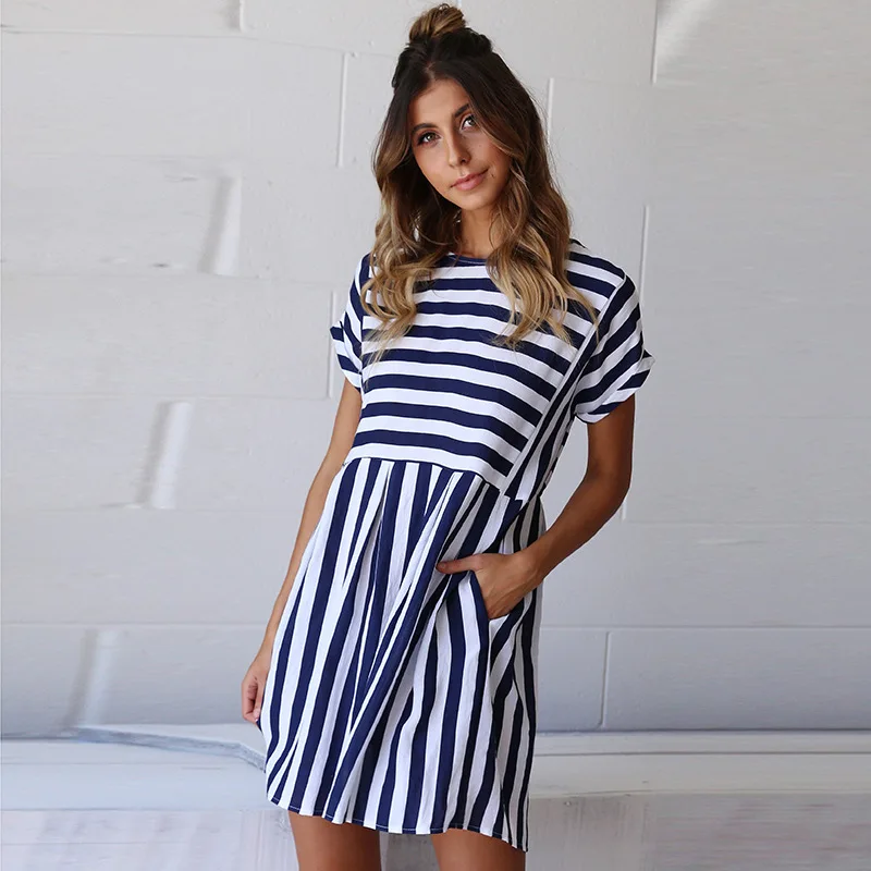 New Arrival 2019 Women Summer Dress Fashion Elegant Dress Casual Short Sleeve O-Neck Patchwork Striped Mini Pockets Loose Dress
New Arrival 2019 Women Summer Dress Fashion Elegant Dress Casual Short Sleeve O-Neck Patchwork Striped Mini Pockets Loose Dress