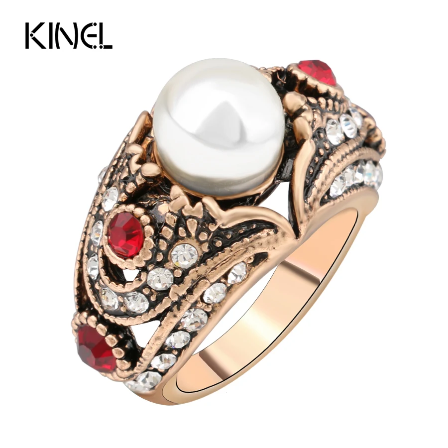 Kinel Vintage Pearl Ring Color Ancient Gold Red Crystal Rings For Women 2016 New Fashion Bohemia Jewelry
Kinel Vintage Pearl Ring Color Ancient Gold Red Crystal Rings For Women 2016 New Fashion Bohemia Jewelry