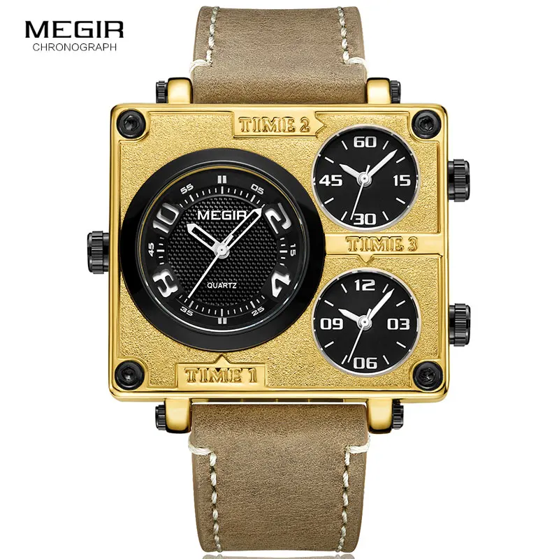 MEGIR 2019 Suare Dial Quartz Watches Men Top Brand Luxury Multi Time Zones Leather Strap Military Sport Wristwatch Man 2069 GOLD
MEGIR 2019 Suare Dial Quartz Watches Men Top Brand Luxury Multi Time Zones Leather Strap Military Sport Wristwatch Man 2069 GOLD