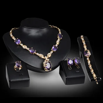 FORSEVEN Women Hyperbole Indian Fashion Jewelry Set Bridal Gold Color Purple Rhinestone Wedding Necklace Earrings Bracelets Set
FORSEVEN Women Hyperbole Indian Fashion Jewelry Set Bridal Gold Color Purple Rhinestone Wedding Necklace Earrings Bracelets Set