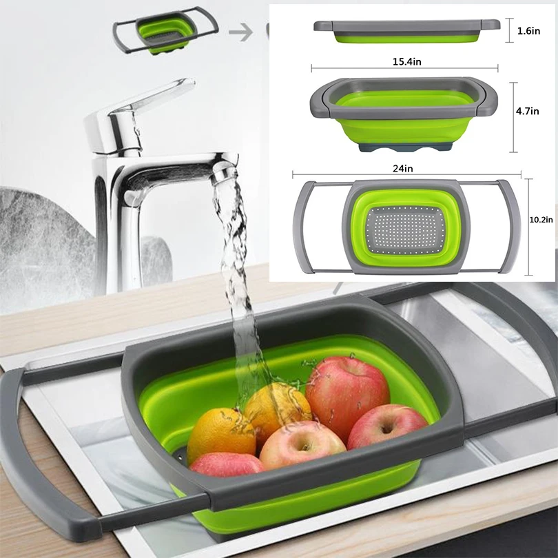 Foldable Fruit Vegetable Washing Basket Strainer Silicone Colander Collapsible Drainer With Handle Kitchen Tools
Foldable Fruit Vegetable Washing Basket Strainer Silicone Colander Collapsible Drainer With Handle Kitchen Tools