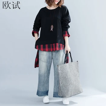 Plus Size 2019 Women Autumn Sweatshirt Hoodies Vintage Plaid Patchwork Pullovers Korean Style Cotton Tops 5XL Sudadera Mujer
Plus Size 2019 Women Autumn Sweatshirt Hoodies Vintage Plaid Patchwork Pullovers Korean Style Cotton Tops 5XL Sudadera Mujer