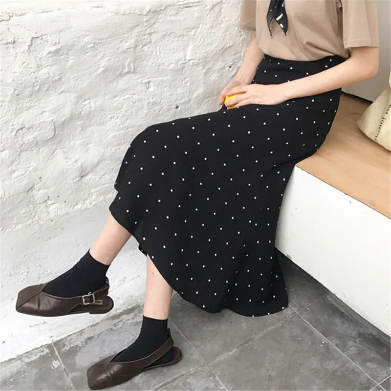 Lychee Girls Elegant Sexy Dot Ruffles Summer Women Skirt High Waist Long Causal A Line Female | Женская одежда