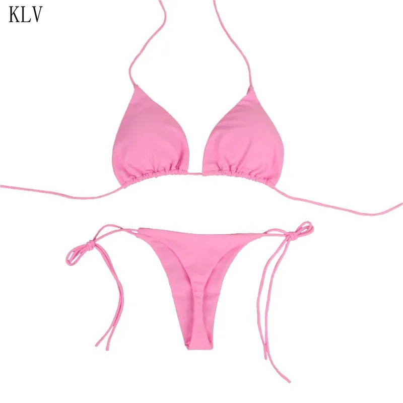 Women Sexy Bikini Set Halter Adjustable Strap Ruched Triangle Bra Low Waist T-Back Lace Up Side Tie Thong Solid Color Swimsuit
Women Sexy Bikini Set Halter Adjustable Strap Ruched Triangle Bra Low Waist T-Back Lace Up Side Tie Thong Solid Color Swimsuit