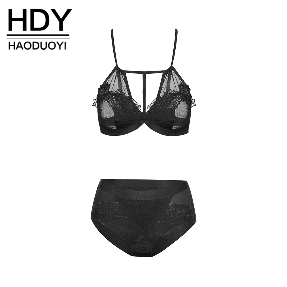 HDY Haoduoyi Solid Black Women Fashion Sexy Lace Bra Hight Waist Panties Fitted Mesh Bra Set Soft Deep V Push Up Bralette
HDY Haoduoyi Solid Black Women Fashion Sexy Lace Bra Hight Waist Panties Fitted Mesh Bra Set Soft Deep V Push Up Bralette
