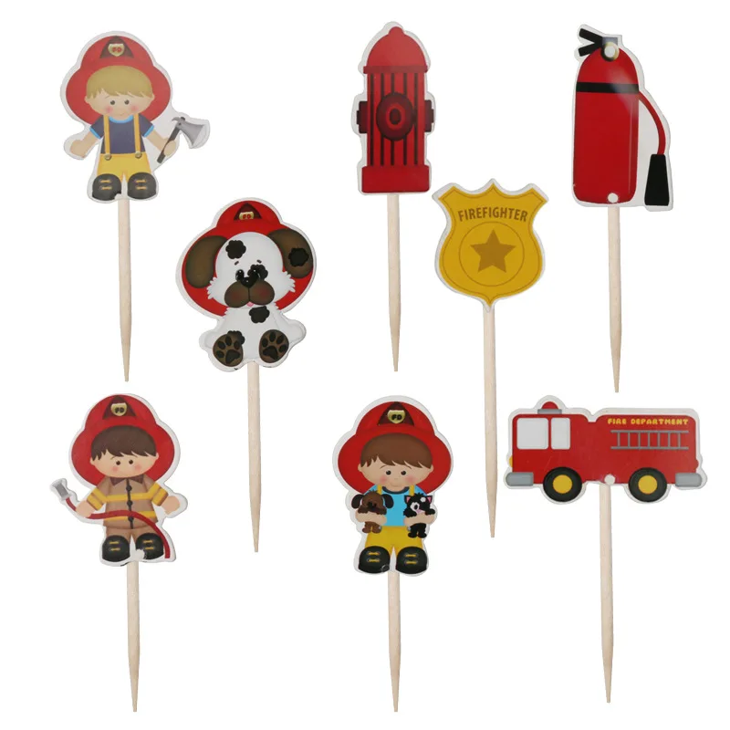 Fireman Party Cake Toppers 12 FIretruck cupcake toppers,Fire Truck Cake Toppers
