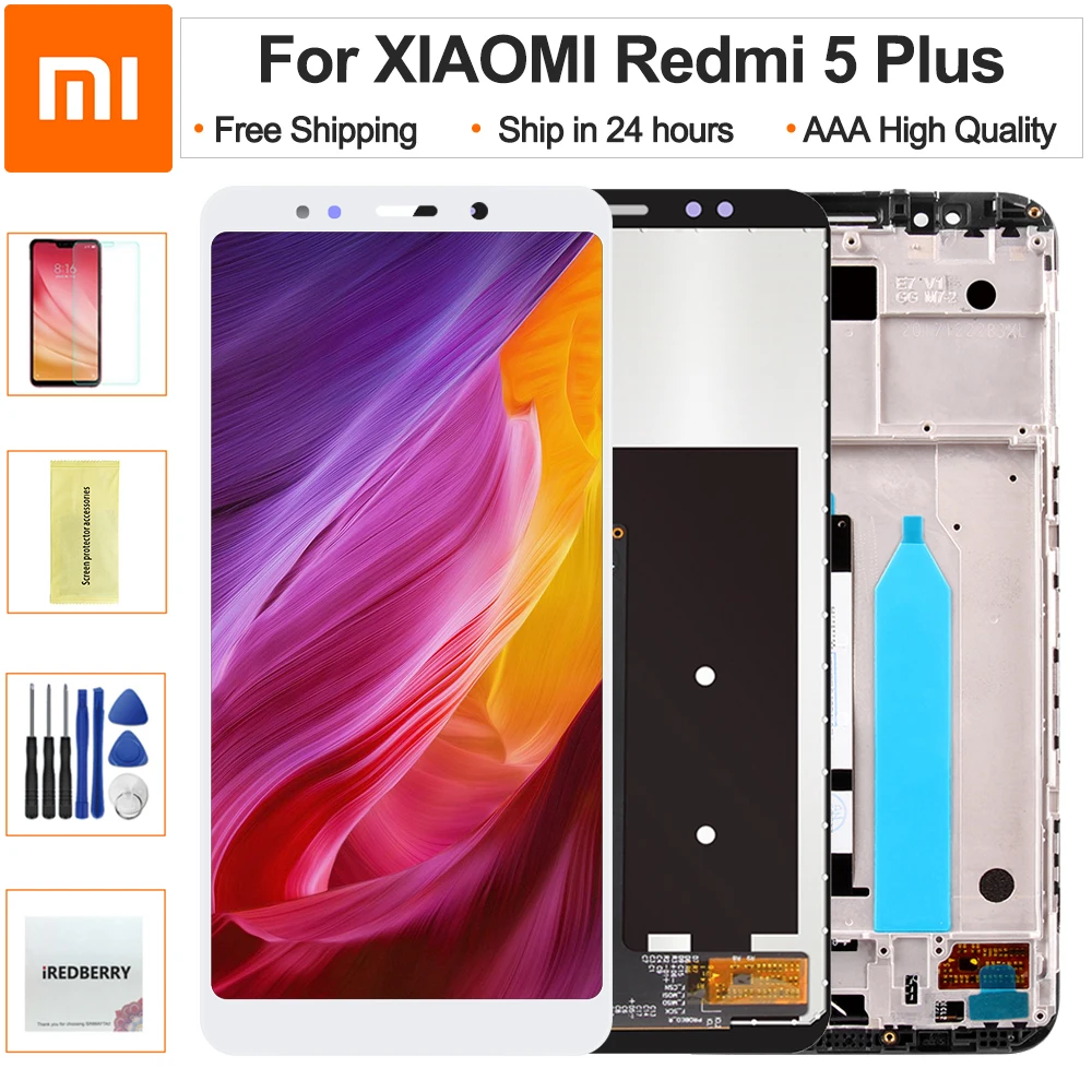 

100% New Black/White 5.99"For Xiaomi Redmi 5 Plus LCD Display Touch Screen Digitizer Assembly Replacement Accessory