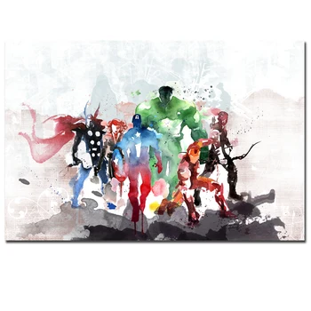

Watercolor Marvel Poster Superheros Hulk Iron Man Thor Wall Pictures Living Room Decoration Kids Wall Art Abstract Home Decor