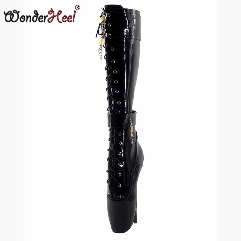 Wonderheel ultra high heel 18cm stilleto heel black patent women knee high ballet boots sexy fetish fashion shoes with padlocks
Wonderheel ultra high heel 18cm stilleto heel black patent women knee high ballet boots sexy fetish fashion shoes with padlocks