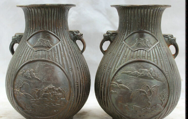 JP S62 8" Marked Chinese Dynasty palace Bronze Beast handle flower Bottle Vase Pair
JP S62 8" Marked Chinese Dynasty palace Bronze Beast handle flower Bottle Vase Pair