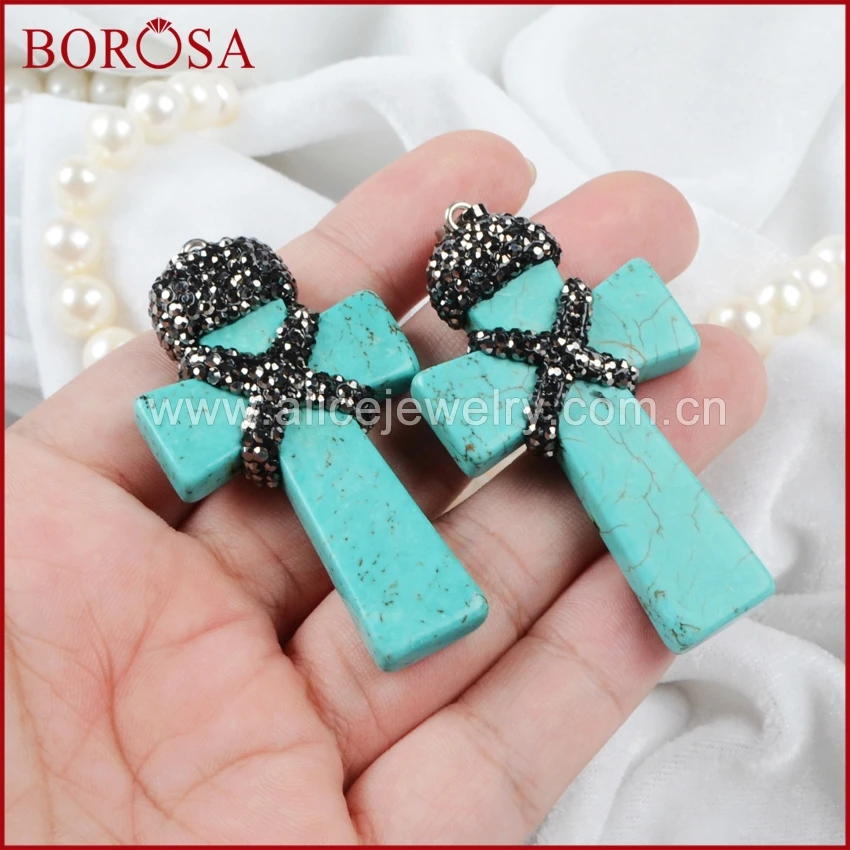 BOROSA Cross Shape Blue Howlite Stone Pendant Bead Paved Black Zircons Drusy Stone Pendant Gems Jewelry for Necklace JAB318
BOROSA Cross Shape Blue Howlite Stone Pendant Bead Paved Black Zircons Drusy Stone Pendant Gems Jewelry for Necklace JAB318