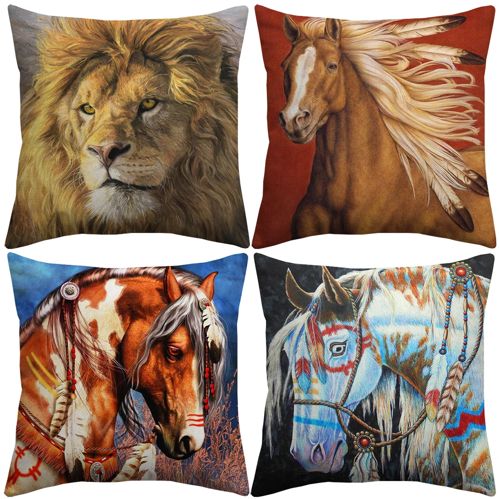 Indian War Horses Cushion Covers Wild Animal Horse Lion Art Cushion Cover Bedroom Decorative Linen Pillow Case 
Indian War Horses Cushion Covers Wild Animal Horse Lion Art Cushion Cover Bedroom Decorative Linen Pillow Case