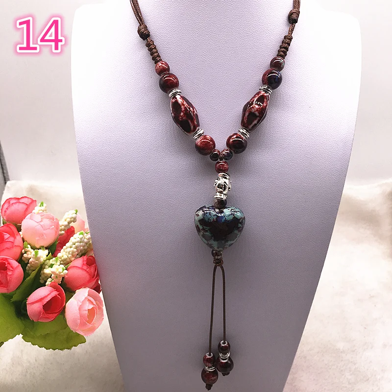 Fashion Ethnic Jewelry Traditional Handmade Ornaments Weave Wax Rope Ceramics Necklace Ceramics Beads Pendant Long Necklace #14
Fashion Ethnic Jewelry Traditional Handmade Ornaments Weave Wax Rope Ceramics Necklace Ceramics Beads Pendant Long Necklace #14