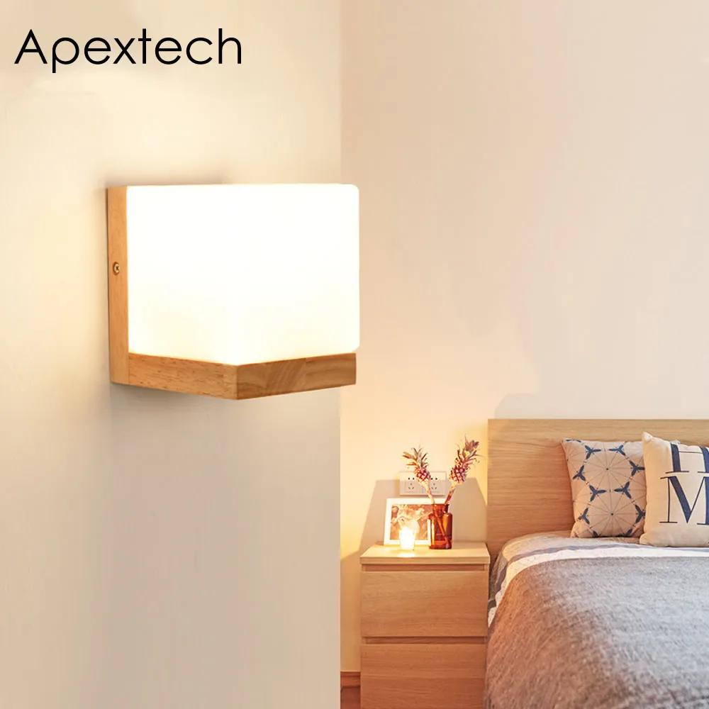 Apextech настоящая деревянная прикроватная настенная лампа E27 Базовая кровать