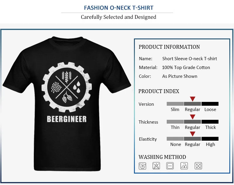 Funny Unique T-shirts Crewneck Cotton Fabric Beergineer Gear T-Shirt Student Tops Tees Short Sleeve Summer Autumn Unique Tee-Shirt