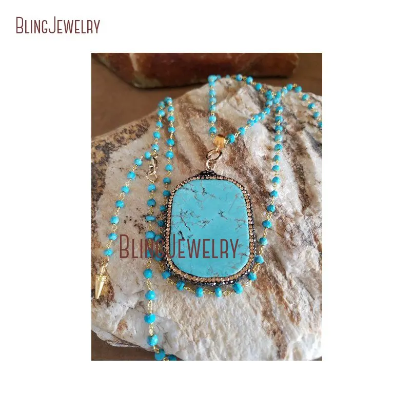 Pave Turquoises Slab Pendant Necklace Wire Wrapped Rosary Chain Necklace with Gold Spike End Beads NM23897
Pave Turquoises Slab Pendant Necklace Wire Wrapped Rosary Chain Necklace with Gold Spike End Beads NM23897