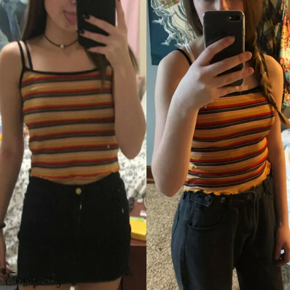 Fashion Summer New Women Sling Rainbow Striped Crop Top Ladies Slim Tee Shirt Sleeveless Top Female Vest Cami Slim Size XS
Fashion Summer New Women Sling Rainbow Striped Crop Top Ladies Slim Tee Shirt Sleeveless Top Female Vest Cami Slim Size XS