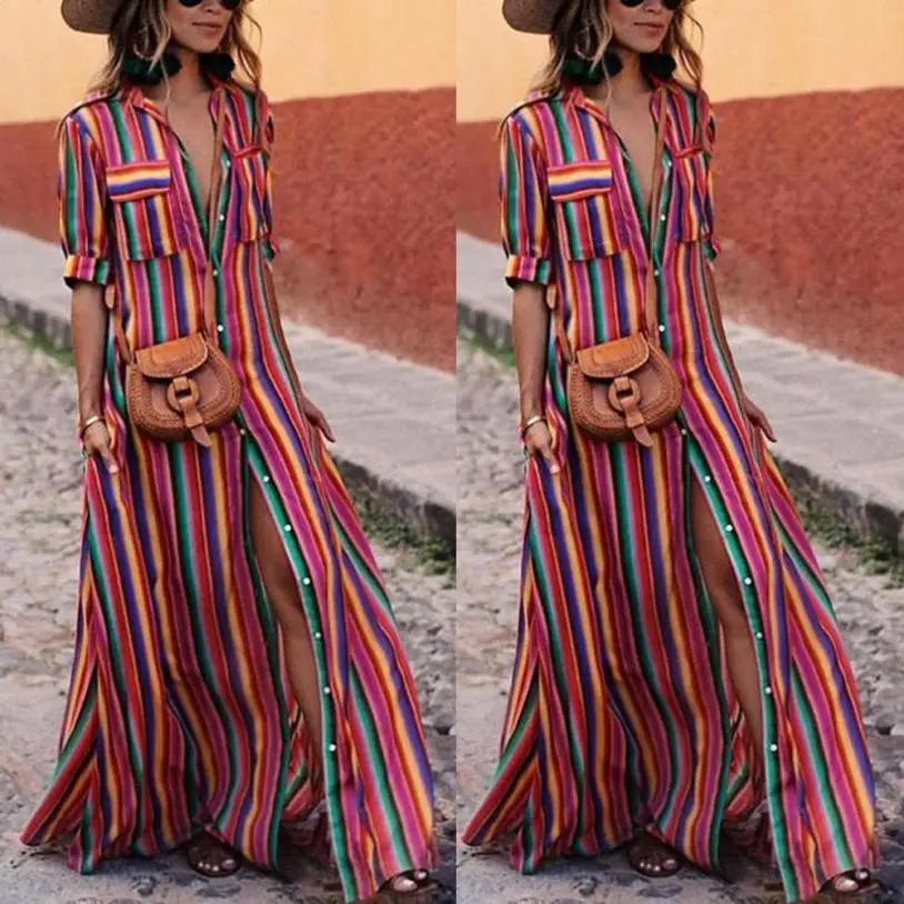 KANCOOLD dress Women Half Sleeve Striped Multicolor Dress Loose Button Bohe Beach Long Robe dress women 2018jul20
KANCOOLD dress Women Half Sleeve Striped Multicolor Dress Loose Button Bohe Beach Long Robe dress women 2018jul20