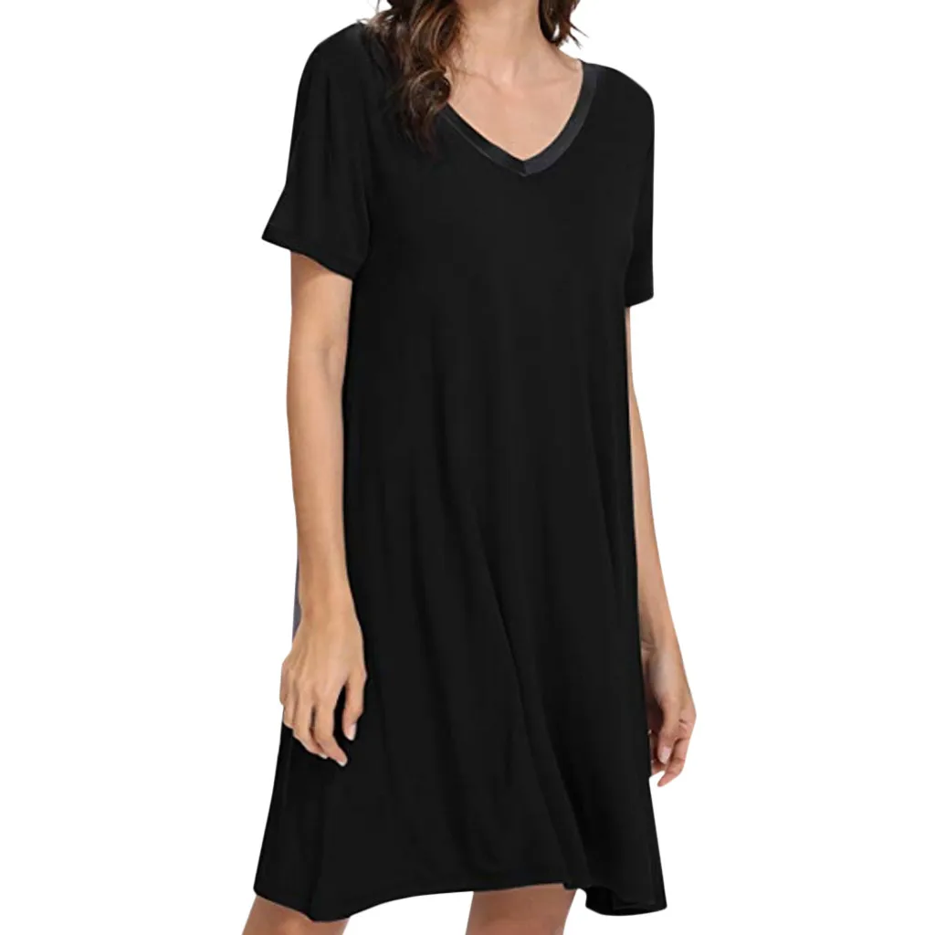 Womens Black Nightgown Short Sleeve Casual Summer Sexy Nightdress Soft Loose Sleepwear with Lace pijama mujer 2019
Womens Black Nightgown Short Sleeve Casual Summer Sexy Nightdress Soft Loose Sleepwear with Lace pijama mujer 2019