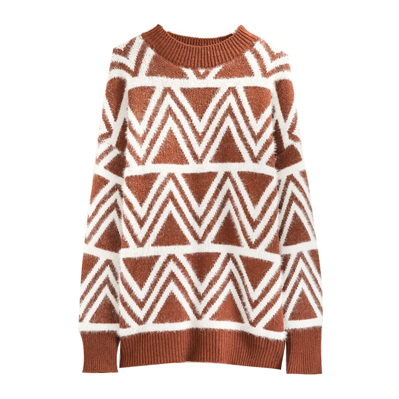 PERHAPS U women sweater knitted mohair pullovers long sleeve pink brown geometric loose winter M0051
PERHAPS U women sweater knitted mohair pullovers long sleeve pink brown geometric loose winter M0051