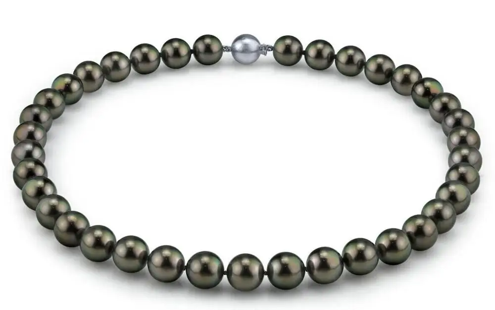 

Free Shipping Huge18"11mm natural tahitian genuine black round pearl necklace good luster (09.08)