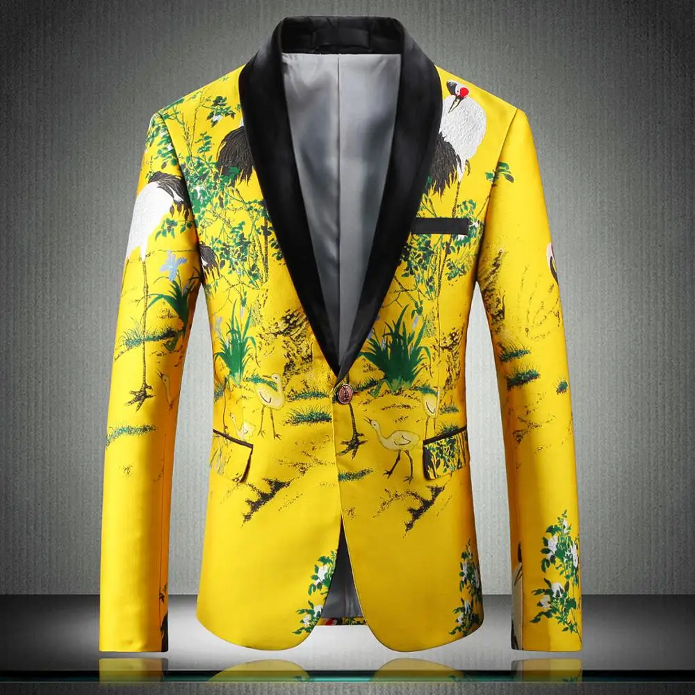 2019 Fashion Casual Blazer Hombre Yellow Printed Embroidered Coat Male Comfortable Stage Party Men'S Suit Coat
2019 Fashion Casual Blazer Hombre Yellow Printed Embroidered Coat Male Comfortable Stage Party Men'S Suit Coat