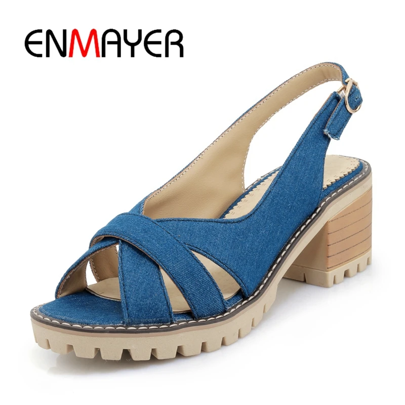 ENMAYER 2018 New Arrival Summer lady square heel platform back buckle strap sandals women denim casual high heels ZYL308
ENMAYER 2018 New Arrival Summer lady square heel platform back buckle strap sandals women denim casual high heels ZYL308