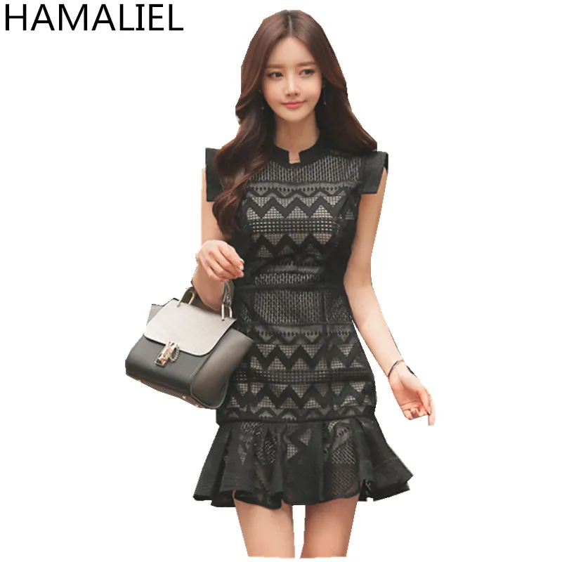 Newest Summer Women Work Dress 2018 High End Solid Stand Collar Hollow Out Lace Sleeveless Ladies Bodycon Trumpet Party Dress
Newest Summer Women Work Dress 2018 High End Solid Stand Collar Hollow Out Lace Sleeveless Ladies Bodycon Trumpet Party Dress