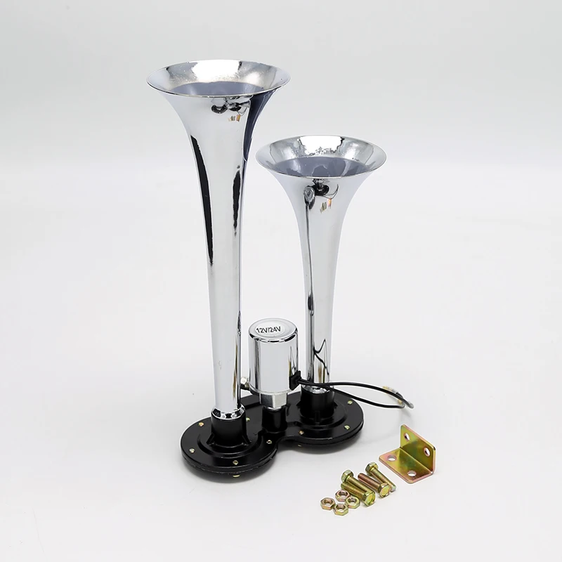 Dual Trumpet Air Horn Chrome 12V/24V 150db Super Loud Trumpet Air Horn with Electric Valve Flat Base For Truck Lorry Boat Train
Dual Trumpet Air Horn Chrome 12V/24V 150db Super Loud Trumpet Air Horn with Electric Valve Flat Base For Truck Lorry Boat Train
