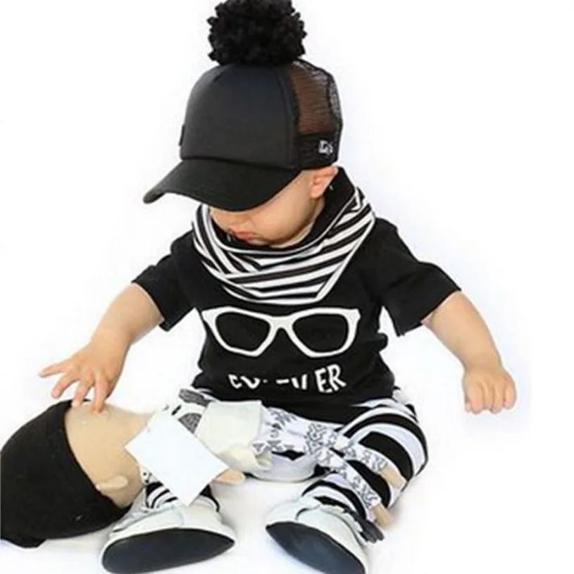 New 2017 fashion baby boy clothes baby clothing set cotton short-sleeved printed t-shirt+pants newborn baby girl clothing