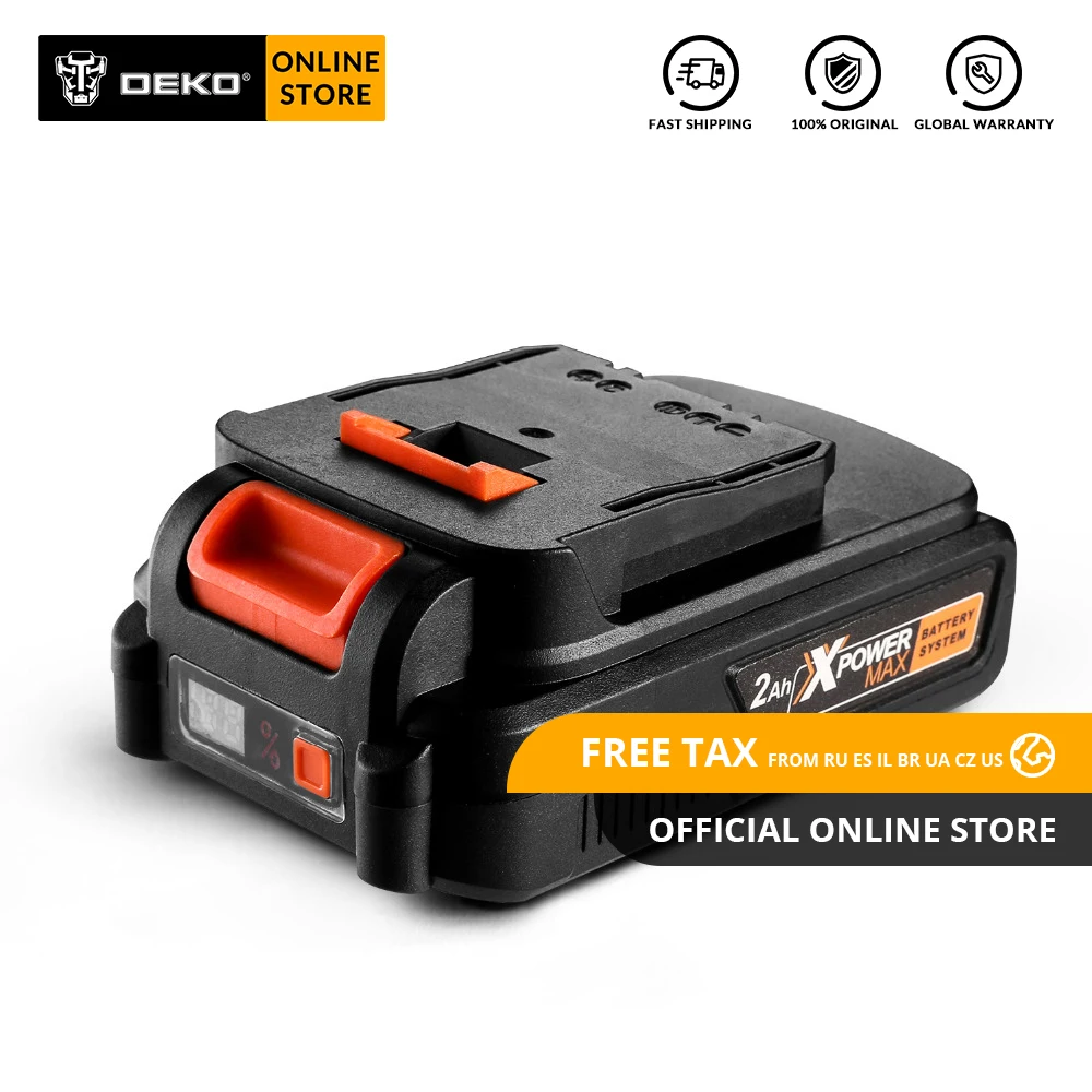 Original DEKO 20V MAX 2000/4000mAh Lithium Ion Battery Pack for GBD20DU2/GBD20DU3/GBW20DU2 Cordless Drill
Original DEKO 20V MAX 2000/4000mAh Lithium Ion Battery Pack for GBD20DU2/GBD20DU3/GBW20DU2 Cordless Drill