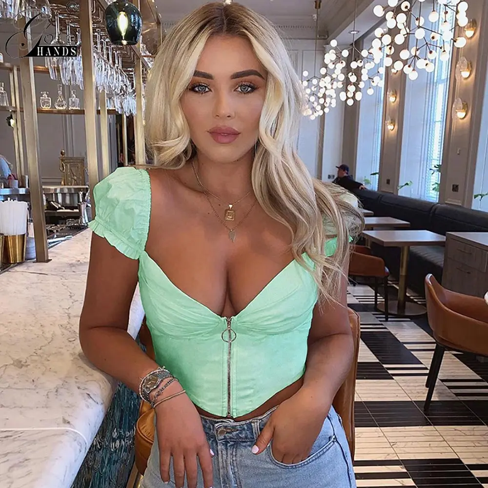 Gold Hands Sexy V-Neck Zipper Low Bust Pleated Short T Shirt 2019 Ruffles Ultrashort Sleeve Backless Top Girls Cropped Tops Tee
Gold Hands Sexy V-Neck Zipper Low Bust Pleated Short T Shirt 2019 Ruffles Ultrashort Sleeve Backless Top Girls Cropped Tops Tee
